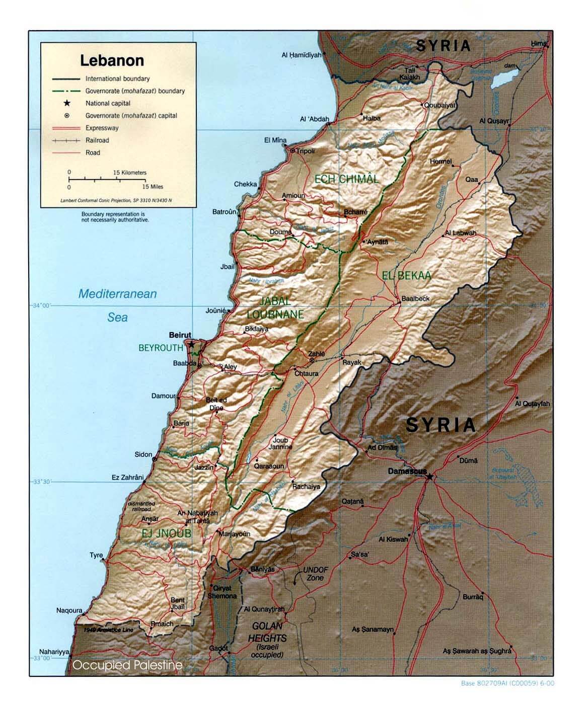 Lebanon relief map